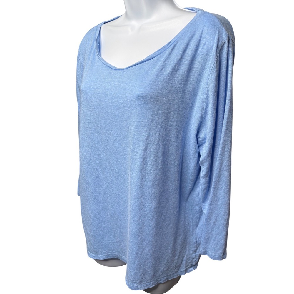 MAJESTIC FILATURES Womens Blue Linen Long Sleeve Scoop Neck Tee Sz 5/XL Breezy